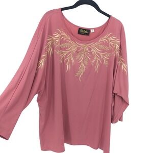 Bob Mackie Wearable Art Top Womens 2X Rose Pink Embroidered Beaded Tunic Blouse